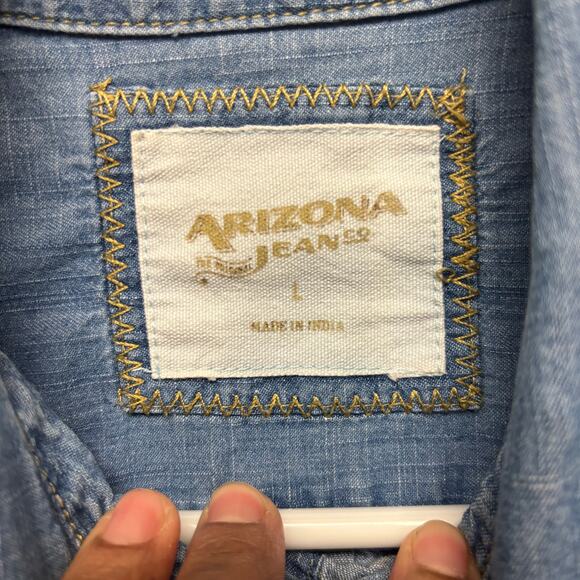 Vintage Arizona Jean Denim Shirt Snap Button Convertible Faded Y2K 90s Western - Picture 4 of 13